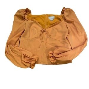 Finders Yellow Gold Blouse Long Sleeve Lined Crop Top Bust Tie Size Small EUC